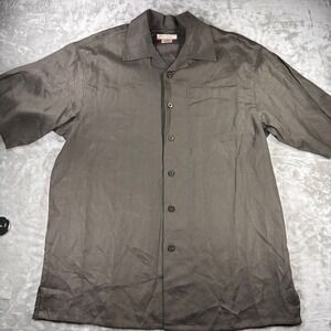 Daniel Ellissa Mens XL Charcoal Gray 100% Linen Short Sleeve Camp Shirt Pocket